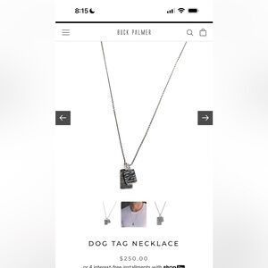 Buck Palmer dog tag necklace. Brand new, never worn.